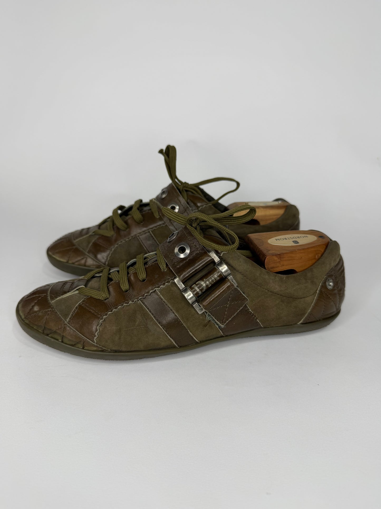 Dior Brown & Olive Leather Low-Top Sneakers Size 40