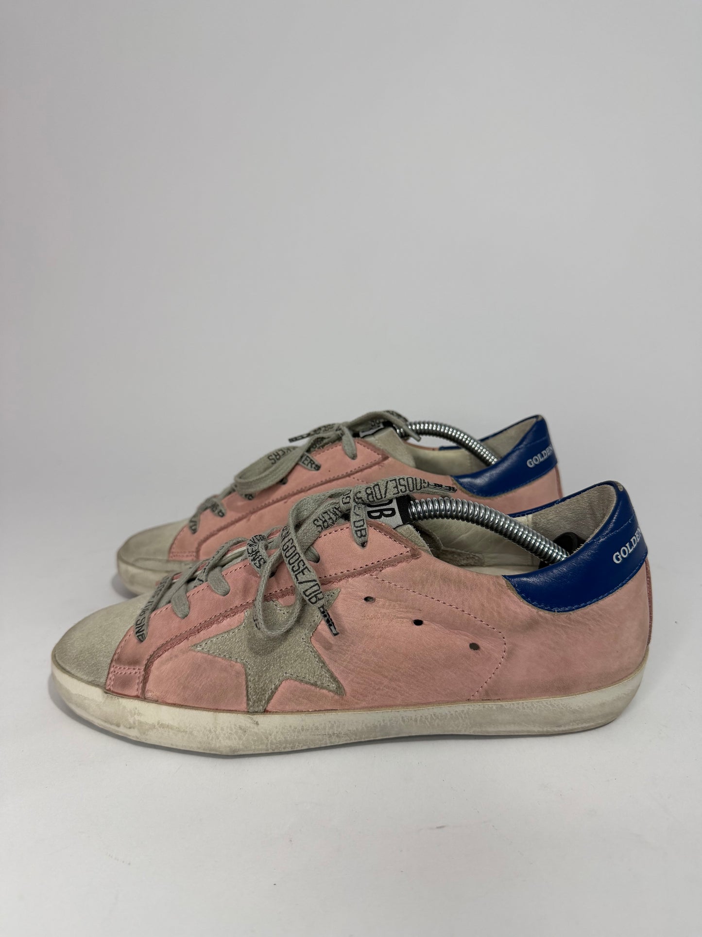 Golden Goose Superstar Pink Suede & Blue Heel Tab Distressed Sneakers Size 37 EU/ 7 US/ 4 UK