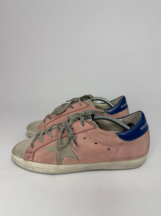 Golden Goose Superstar Pink Suede & Blue Heel Tab Distressed Sneakers Size 37 EU/ 7 US/ 4 UK
