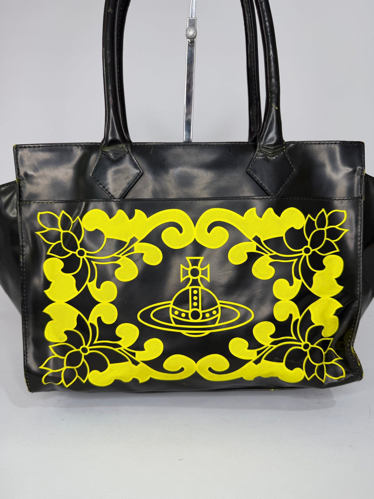 Vivienne Westwood Black Leather Floral Orb Tote Bag – Yellow Baroque Print