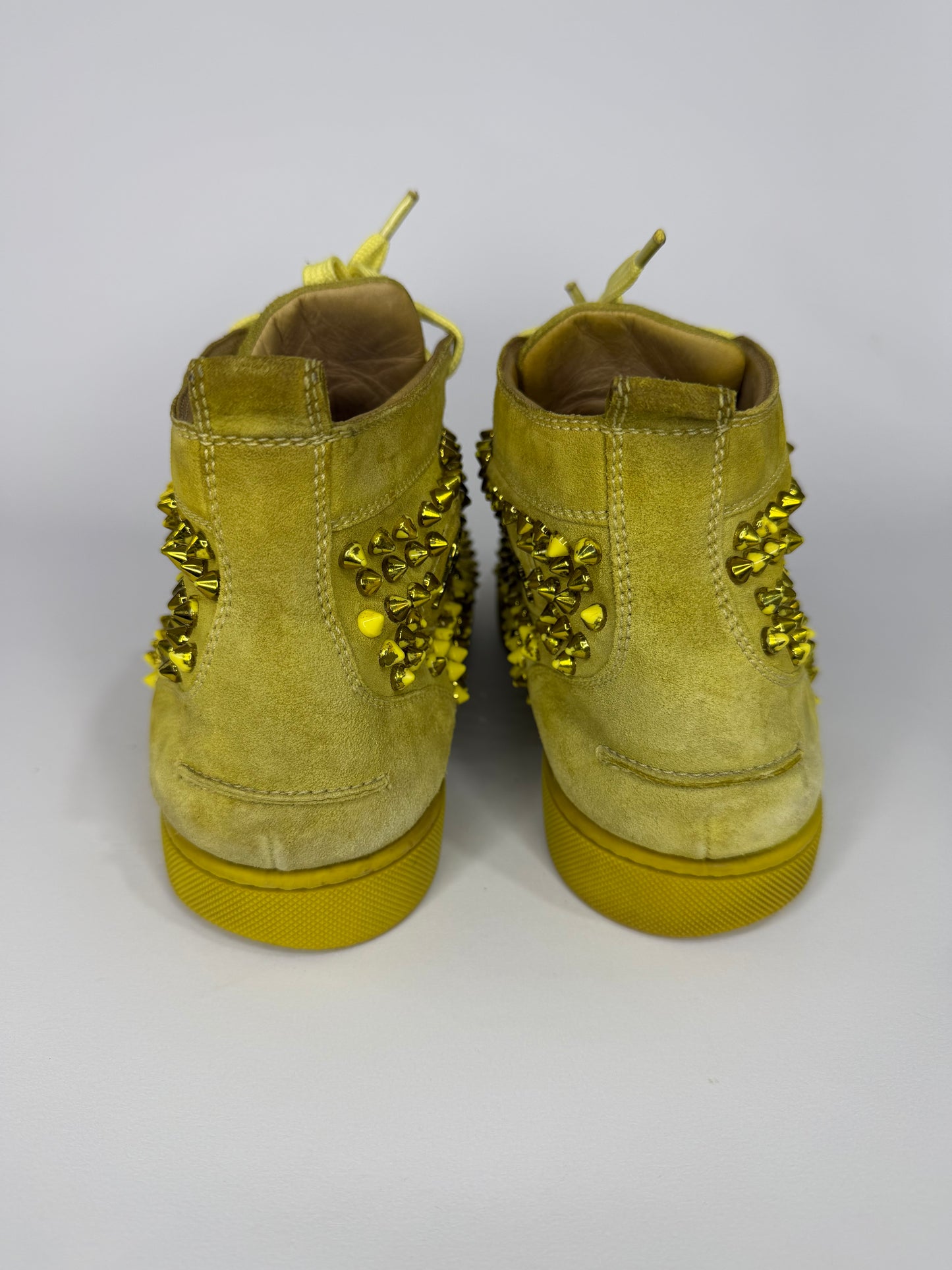Christian Louboutin Louis Spikes  Yellow Suede High Top Sneakers Size 43 EU/ 9 UK/ 10 US