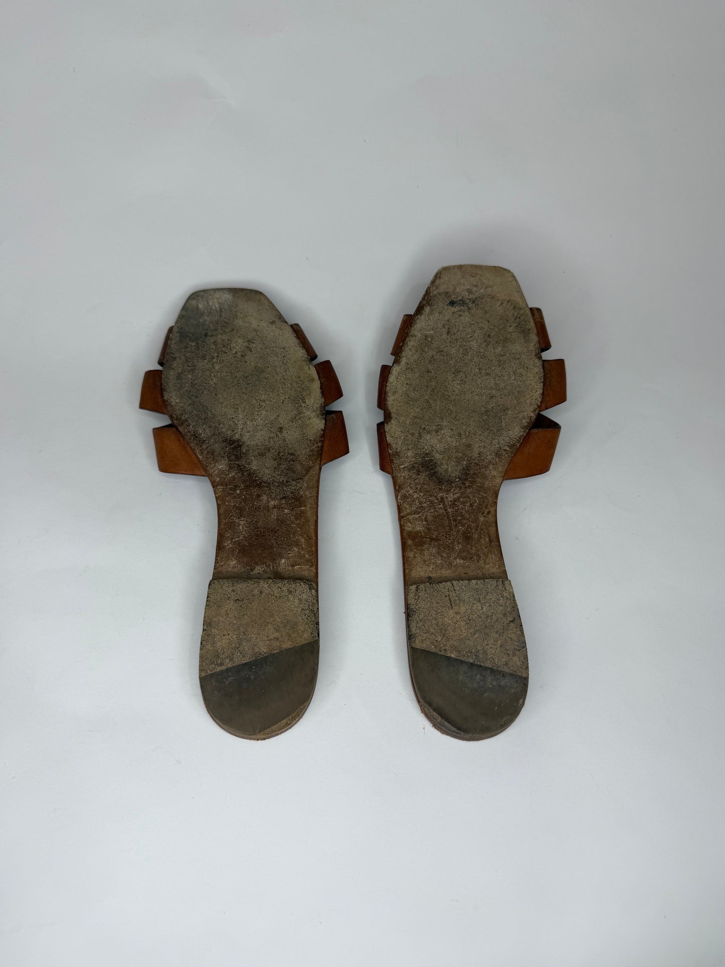 Saint Laurent Paris Brown Leather Tribute Flat Sandals Size 39.5 EU/ 9.5 US / 6.5 UK