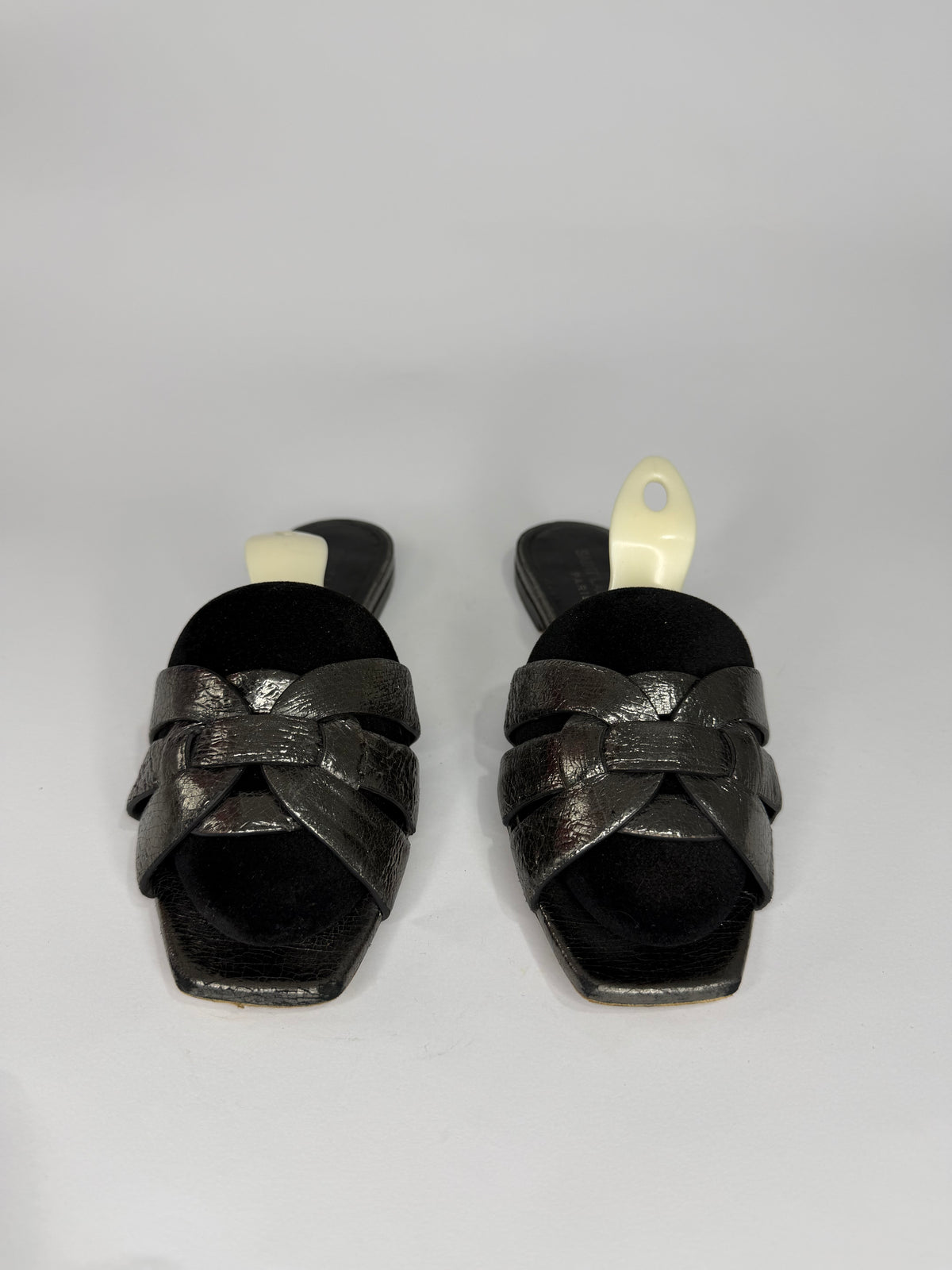 Saint Laurent Paris Silver Leather Tribute Flat Sandals Size 36 EU/ 6 US / 3 UK