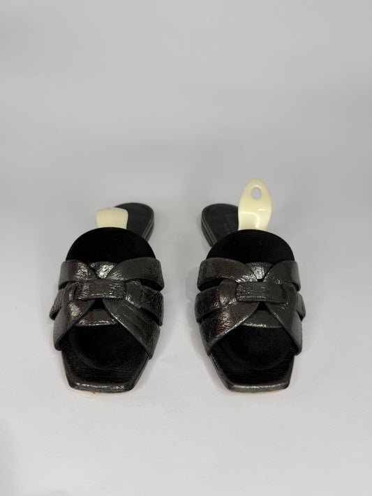 Saint Laurent Paris Silver Leather Tribute Flat Sandals Size 36 EU/ 6 US / 3 UK