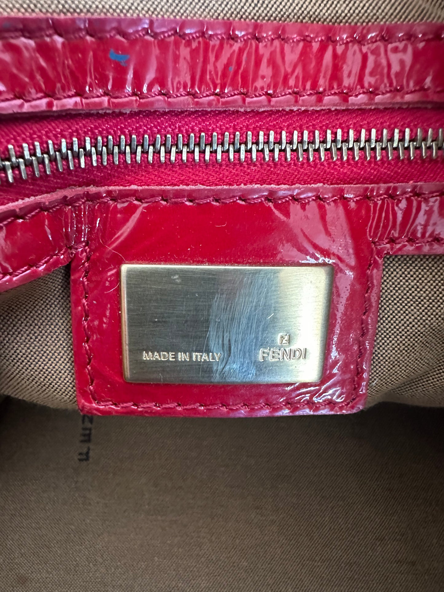 FENDI Red Wrinkled Patent Leather De Jour Bag