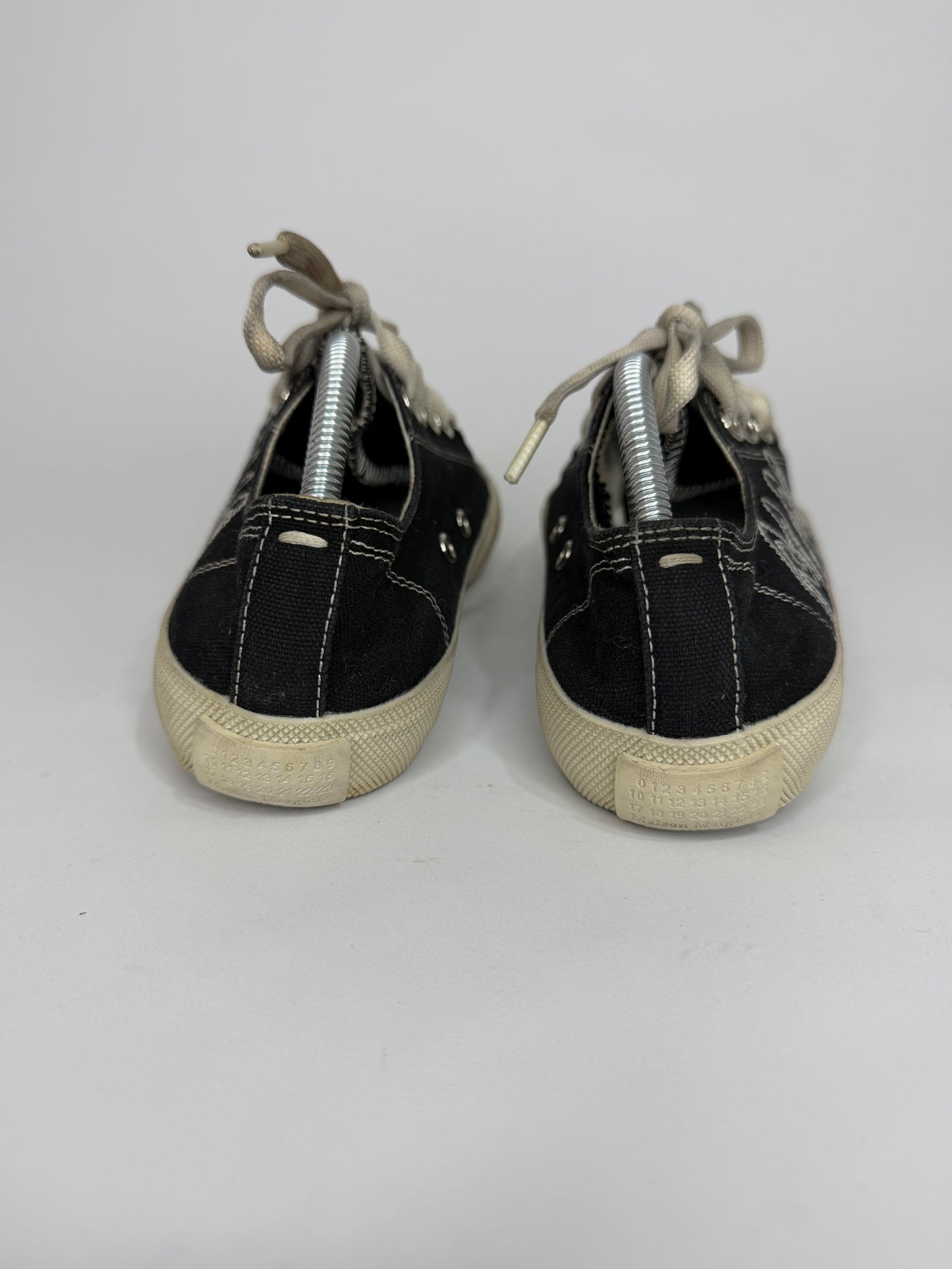 Maison Margiela Black Canvas Embroidery Tabi Sneakers Size 37 EU/ 7 US