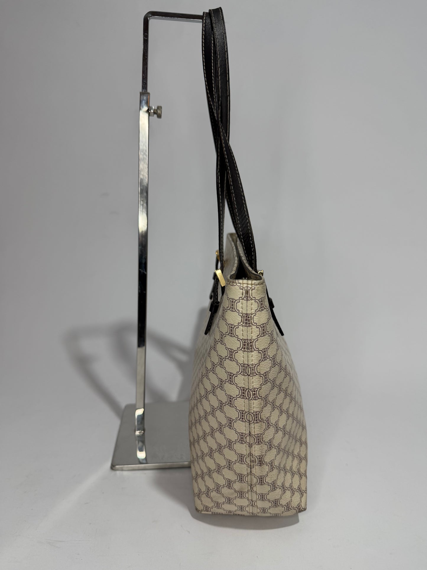 CELINE Macadam Monogram Coated Canvas Tote Bag Cream/Black