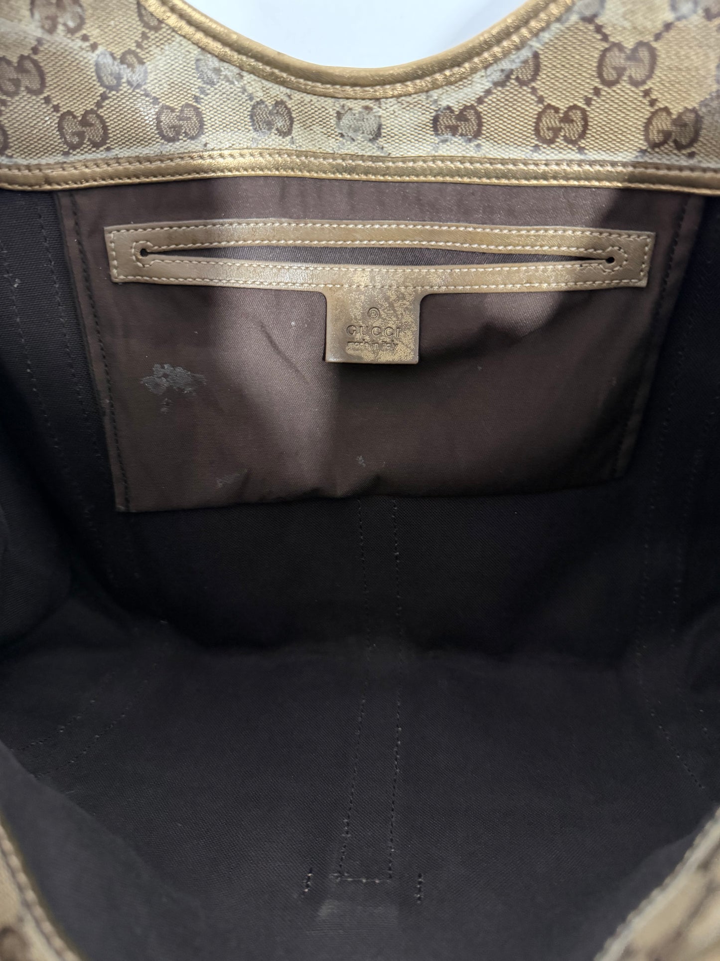Gucci Gold/Beige GG Crystal Canvas and Leather Medium Joy Shoulder Bag