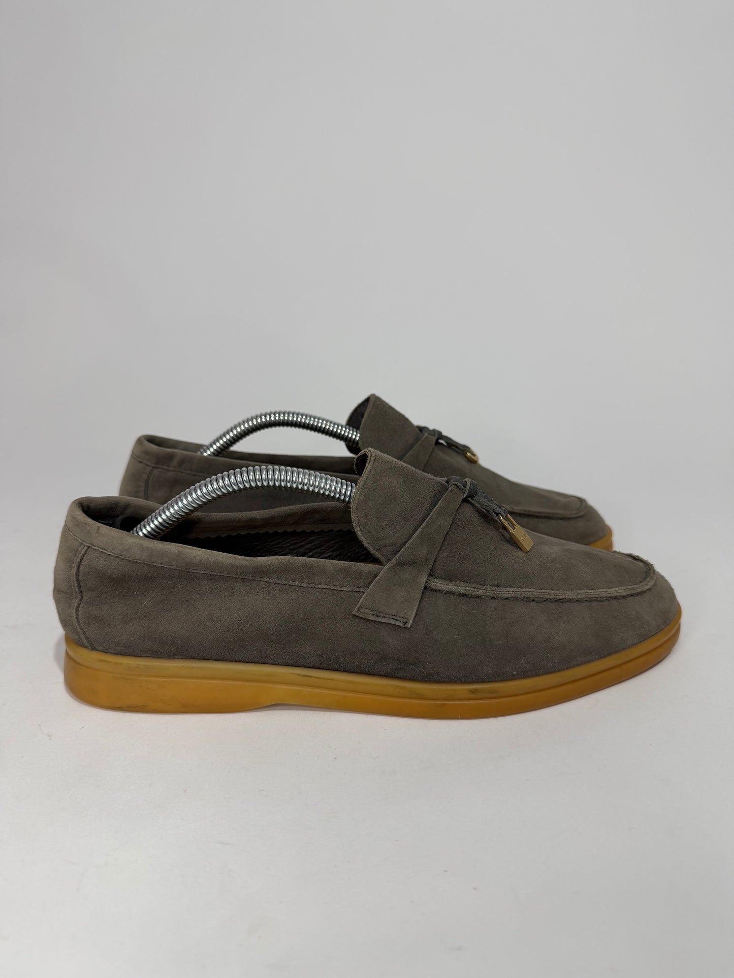 Loro Piana Grey Suede Summer Charms Walk Loafers Size 38 EU/ 8 US