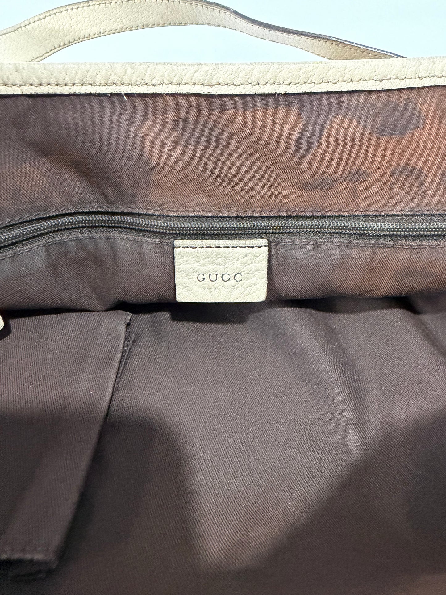 Gucci Beige/White Blue GG Canvas and Leather Abbey Tote