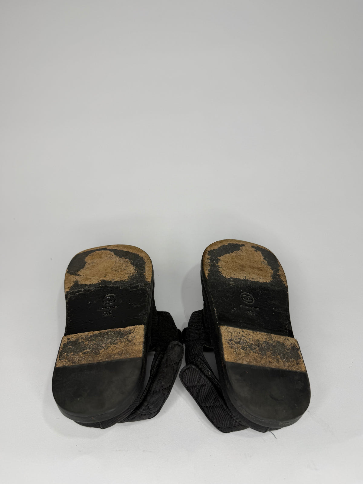 Chanel Black Quilted Fabric Diamond CC Dad Velcro Flat Sandals Size 36 EU/ 6 US/ 3 UK