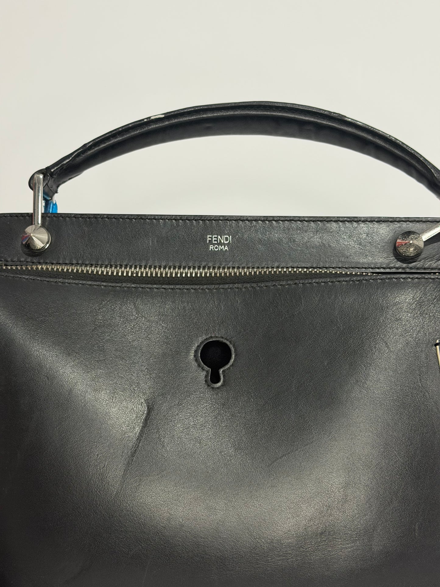 FENDI Black/Orange Smooth Calfskin Leather Dotcom Satchel Bag