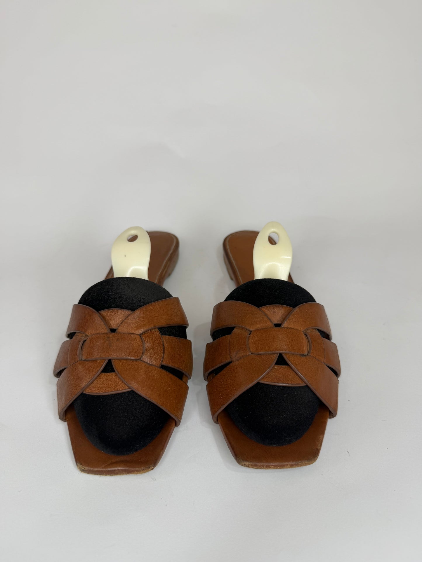 Saint Laurent Paris Brown Leather Tribute Flat Sandals Size 39.5 EU/ 9.5 US / 6.5 UK
