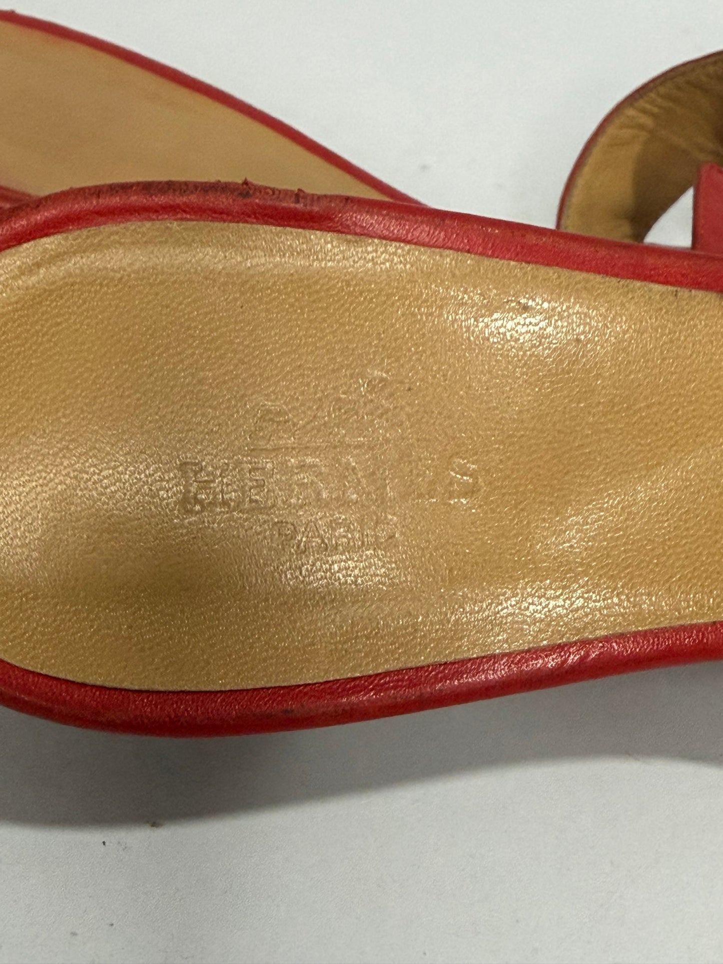 Hermes Red Leather Oasis Slide Sandals Size 38 EU/ 8 US/ 5 UK