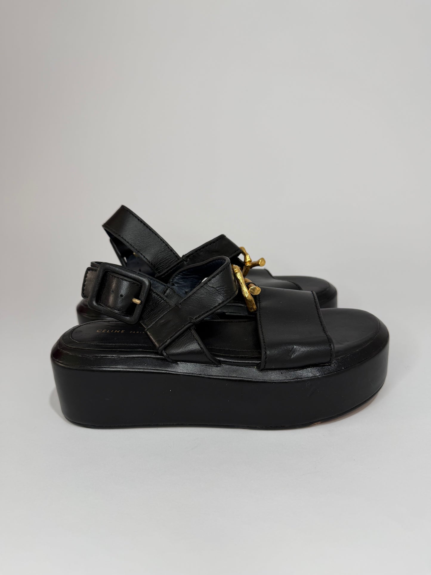 CÉLINE PHOEBE PHILO ALPHABET BAMBOO SANDALS SIZE 37EU/ 7 US