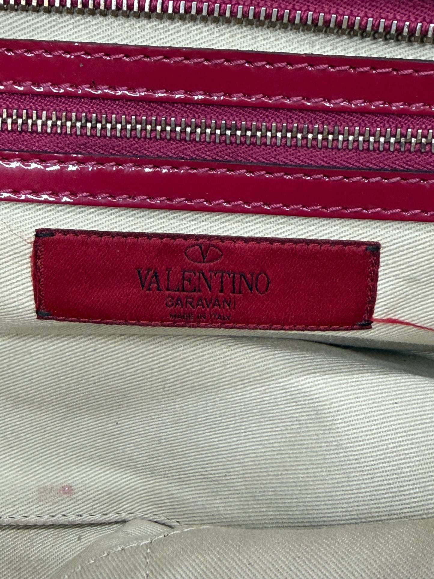 Valentino Red Patent Leather Small Rockstud Shopper Tote Bag