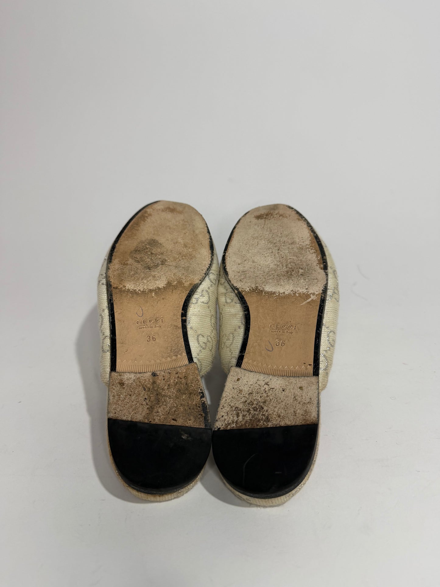 Gucci Grey/Silver Canvas Princetown Mules Size 36 EU/6 US / 3 UK