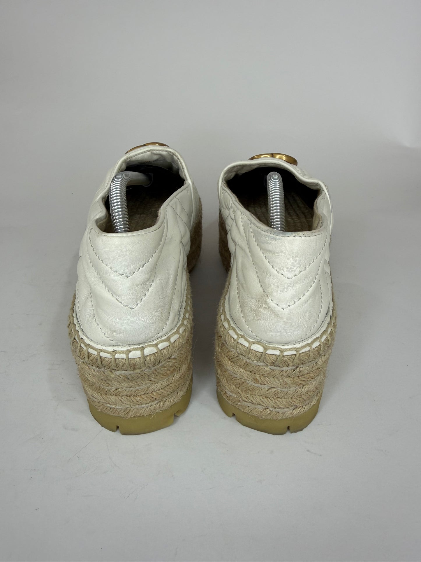 Gucci White Leather GG Marmont Espadrille Flats Size 39 EU/ 9 US/ 6 US