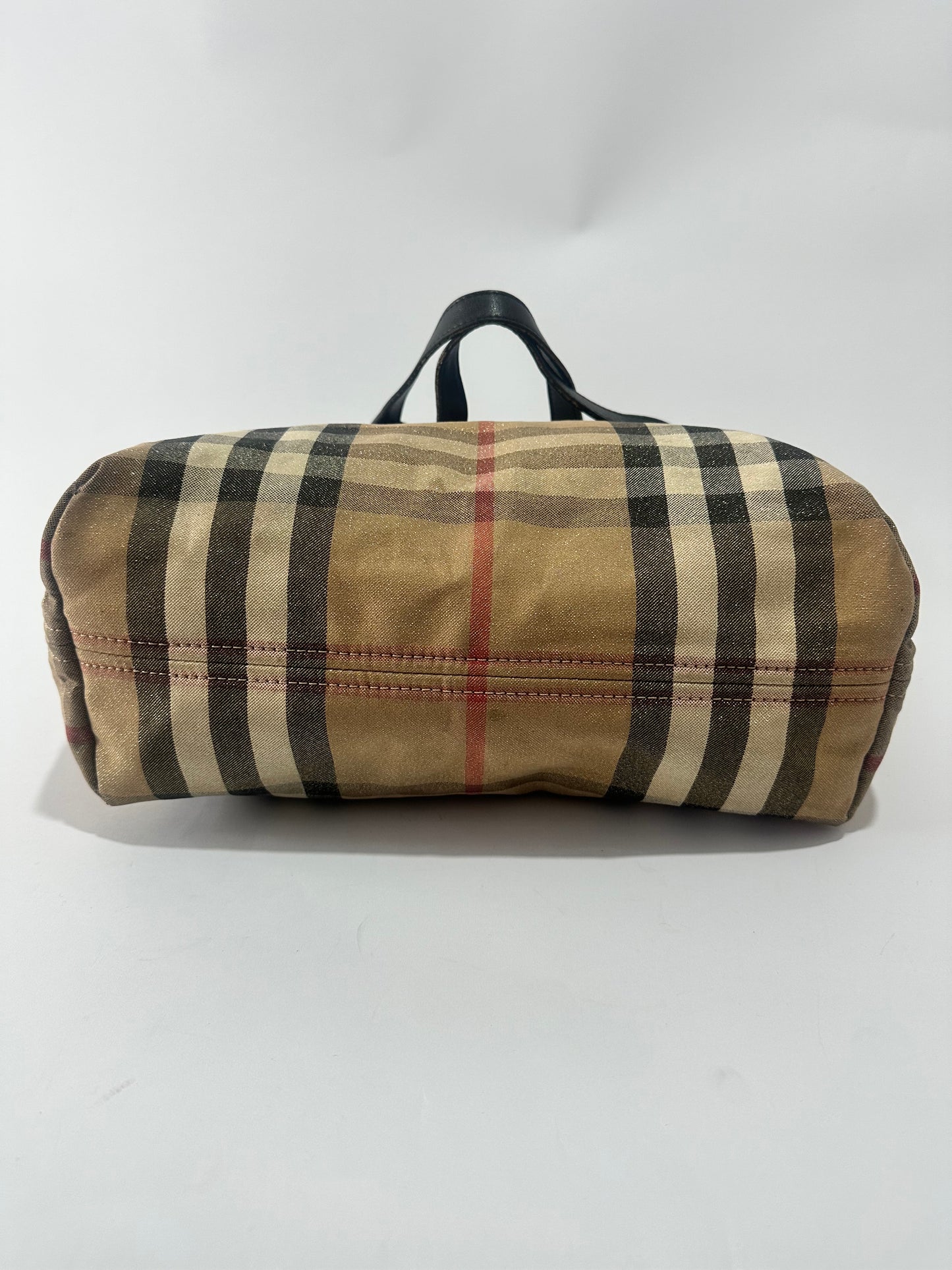 Burberry Black/Beige Shimmery Nova Check Canvas and Leather Trim Tote
