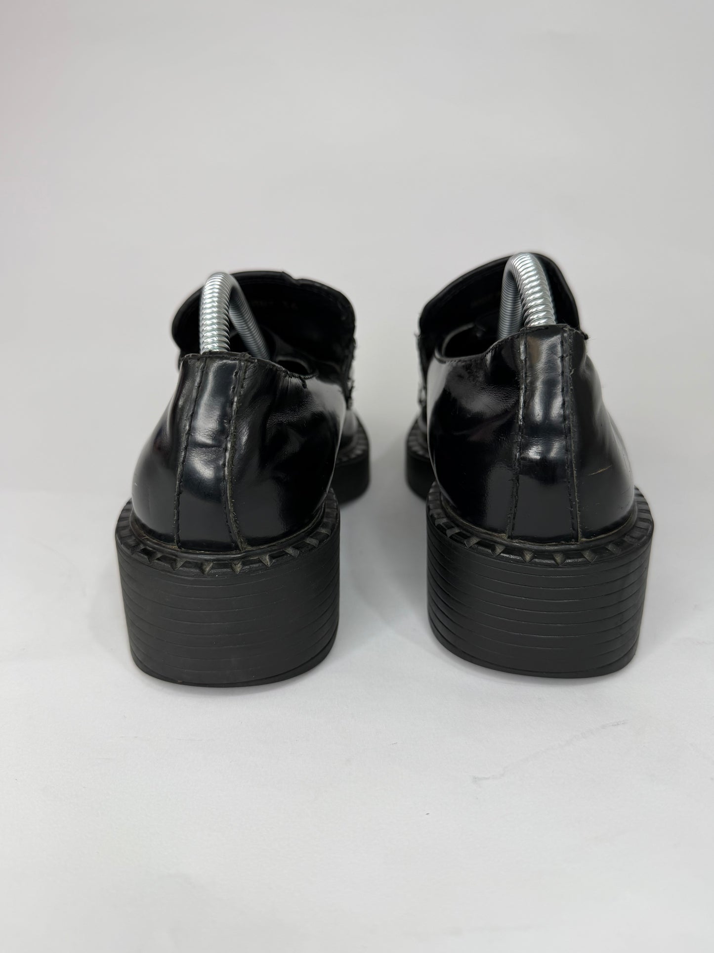 PRADA Vernice Metal Triangle Logo 50mm Loafers Size 36 EU/6 US/ 3UK