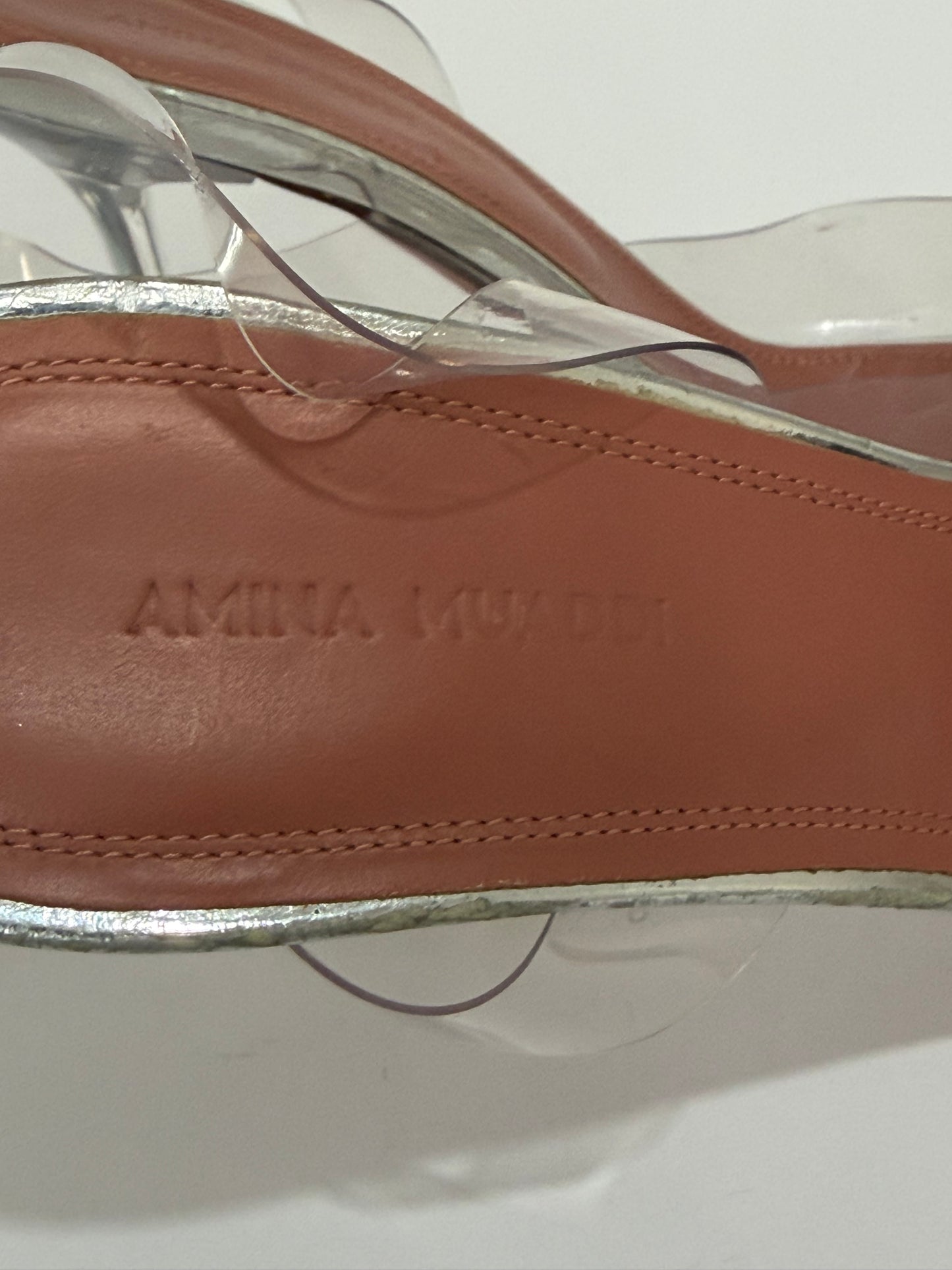 Amina Muaddi Transparent PVC Holli Glass Pointed Toe Slingback Pumps Size 38.5 EU/8.5 US