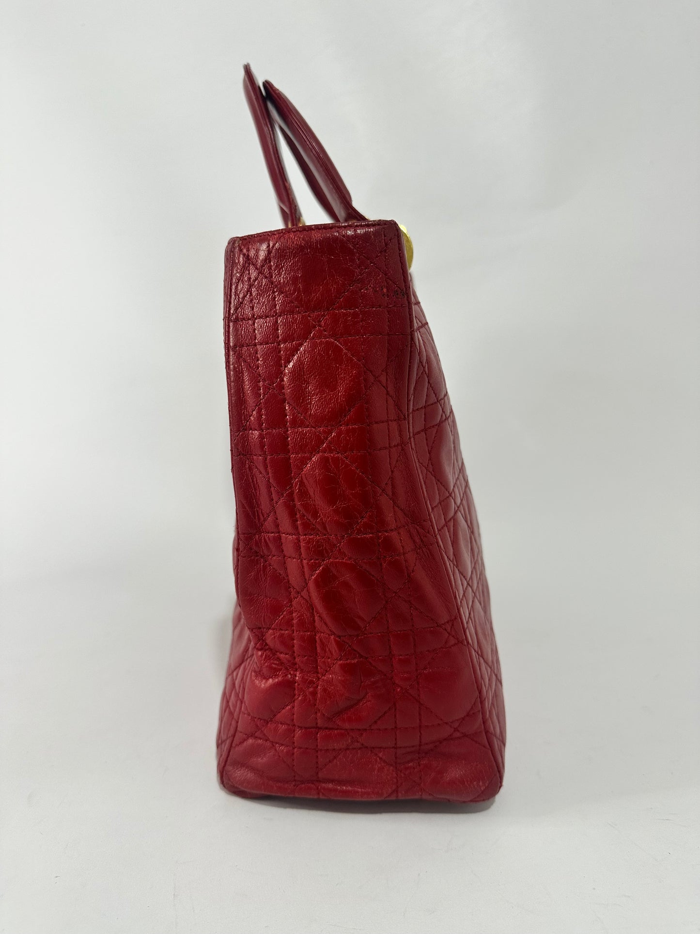 Dior Red Patent Leather Large Lady Dior Tote Bag