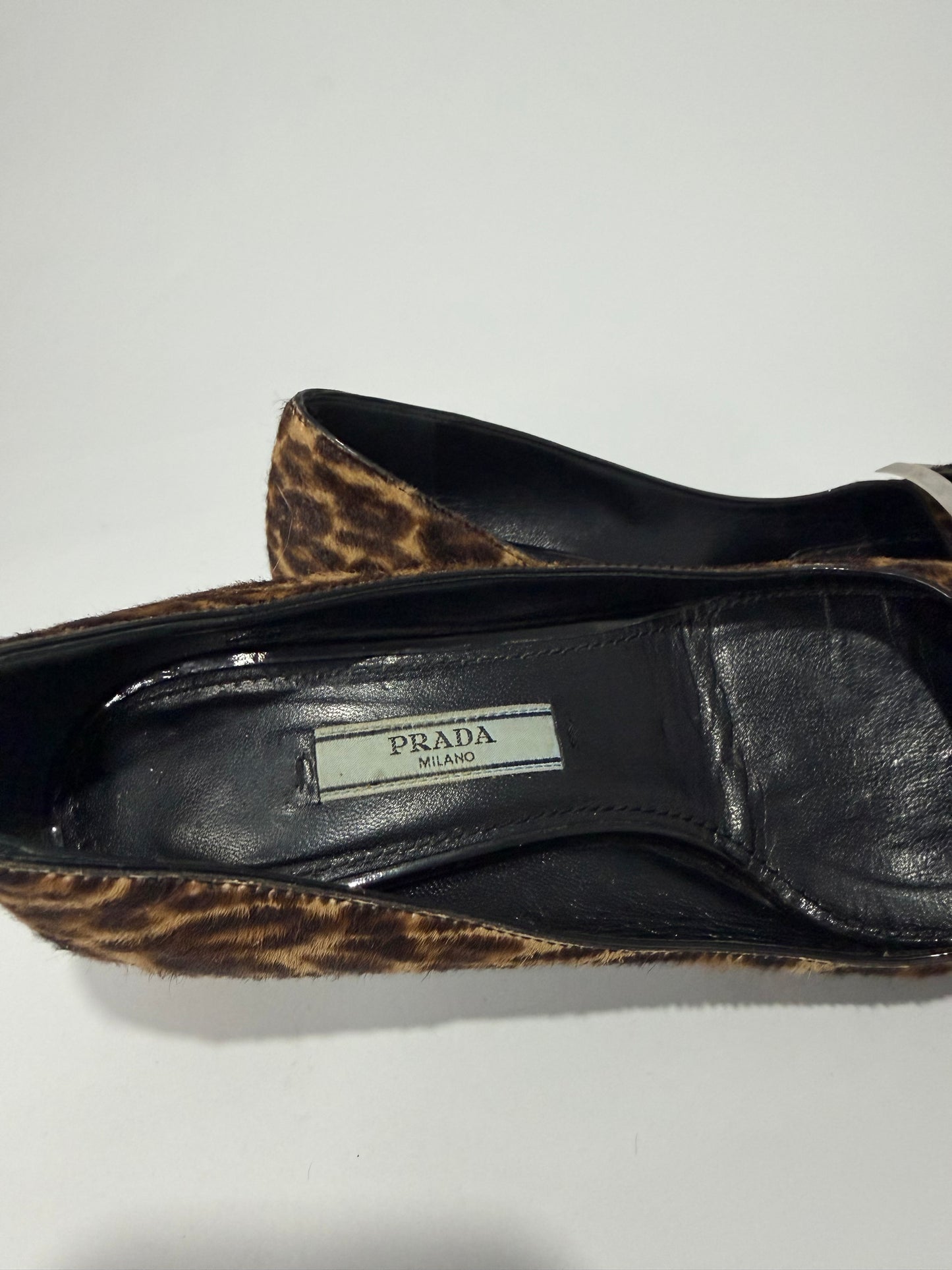 Prada Leopard Print Calf Hair Block Heel Pumps Buckle Square Toe Women’s EU 35 Made in Italy