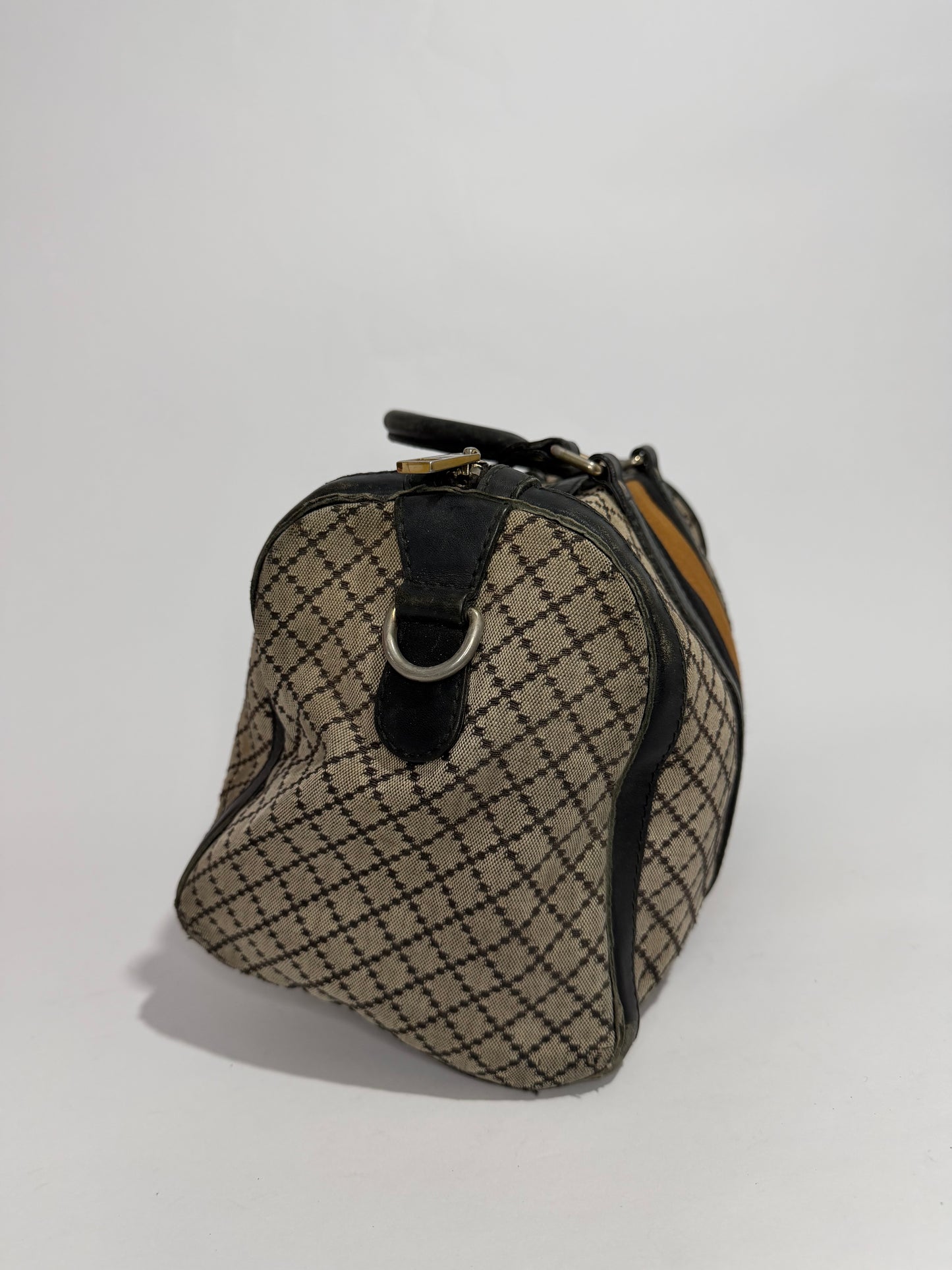 Gucci Black/Beige Diamante Canvas Medium Vintage Web Boston Bag