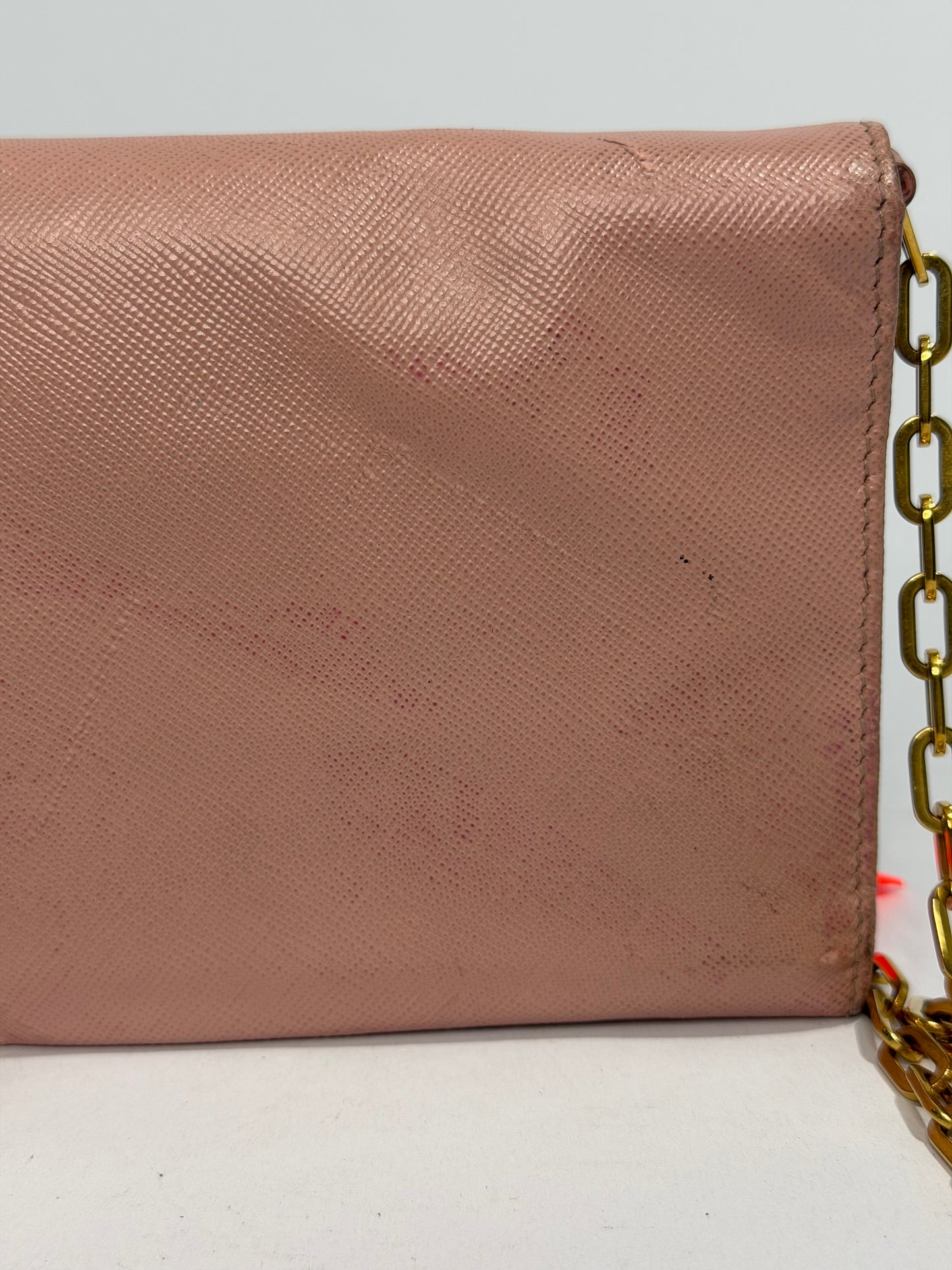 Prada Pink Saffiano Metal Leather Wallet on Chain