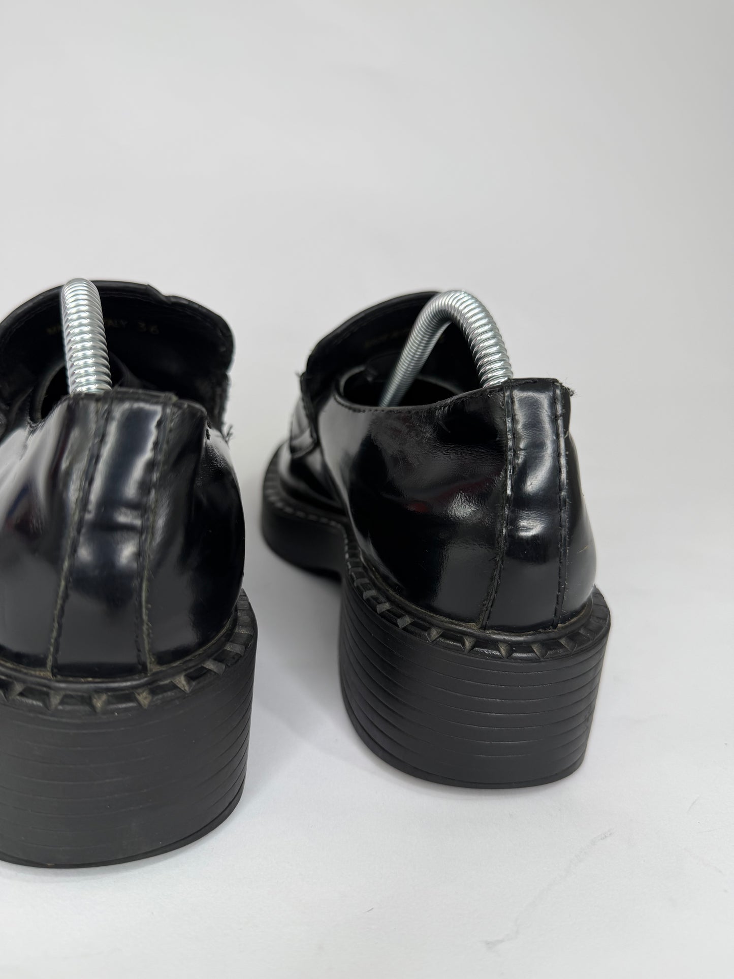 PRADA Vernice Metal Triangle Logo 50mm Loafers Size 36 EU/6 US/ 3UK