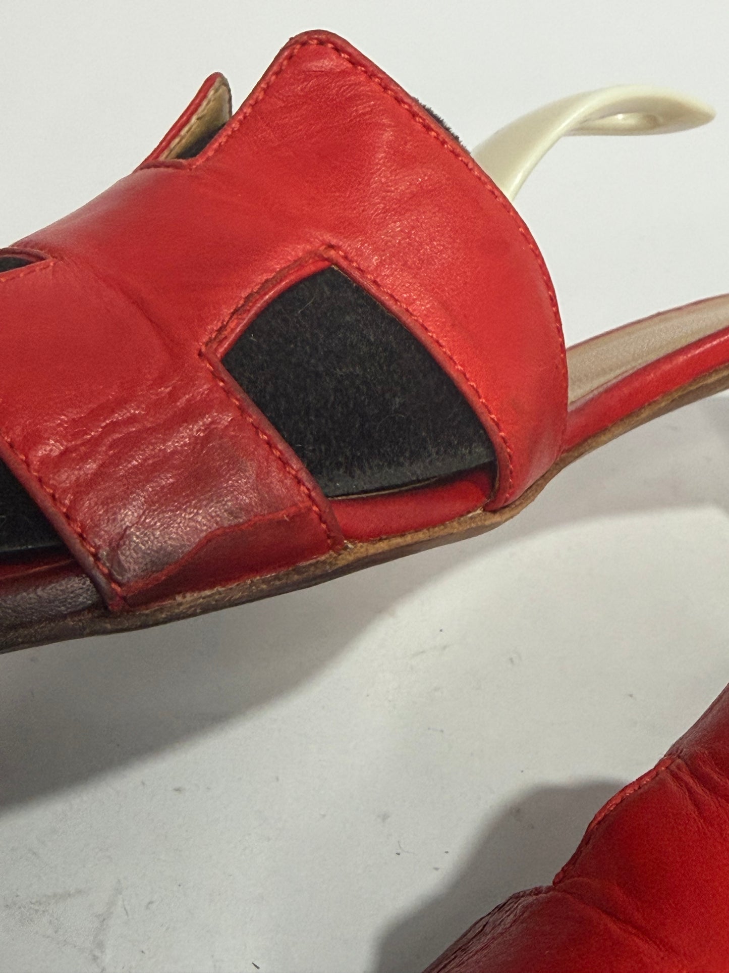 Hermes Red Leather Oasis Slide Sandals Size 38 EU/ 8 US/ 5 UK