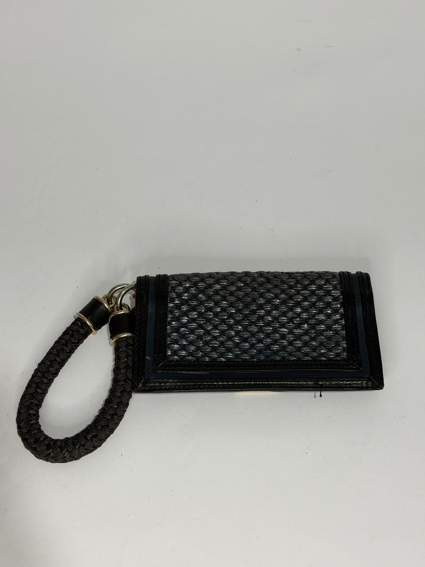 Burberry Black Straw Woven Leather Clutch