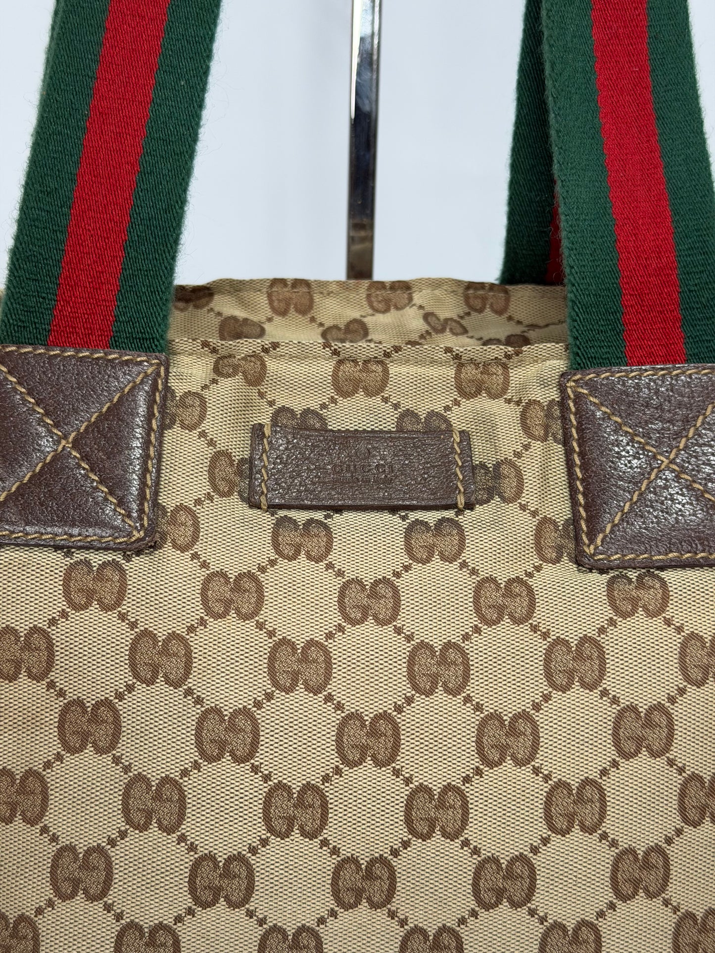 Gucci Beige/Brown GG Canvas and Leather Web Handle Tote