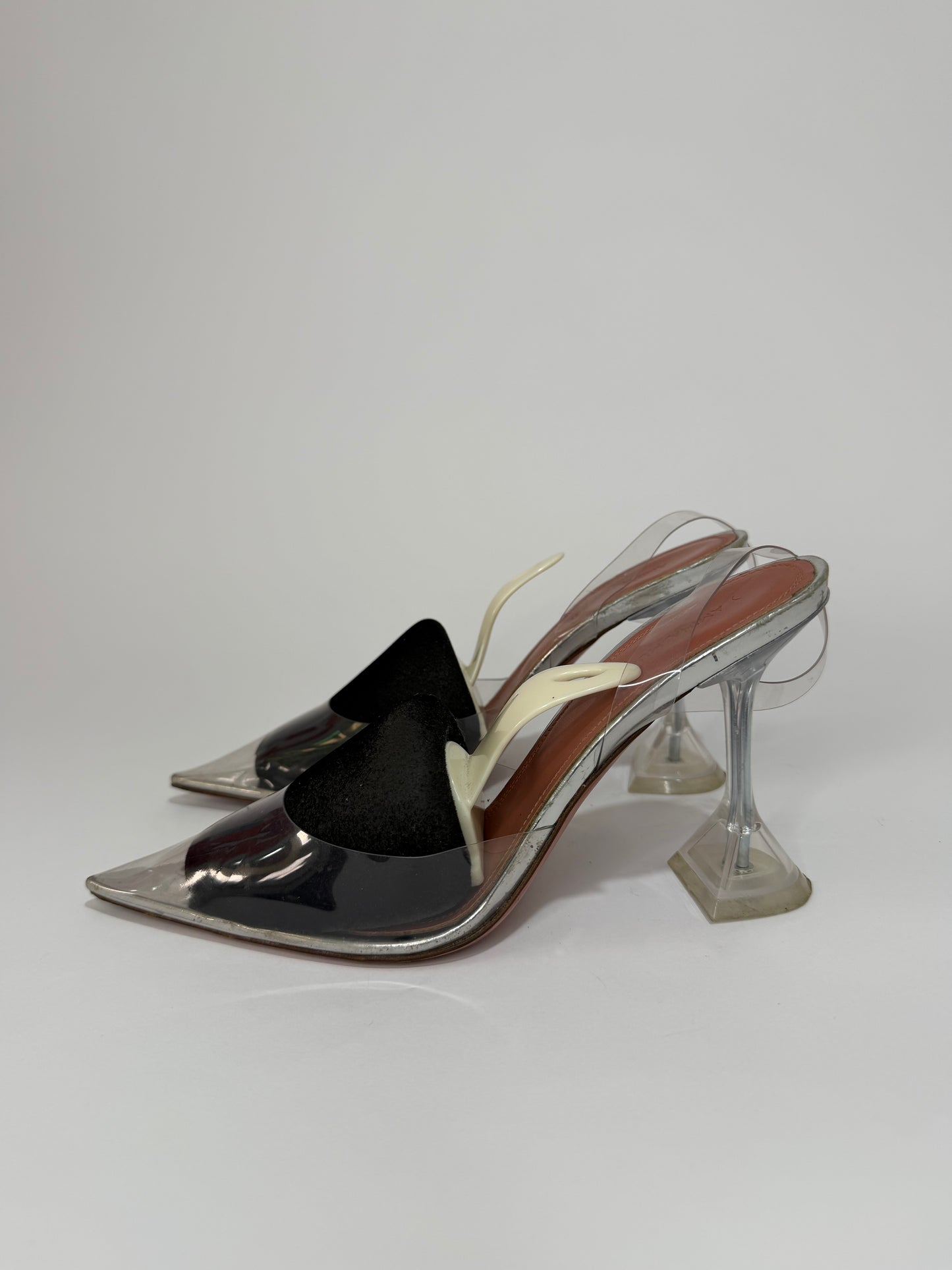 Amina Muaddi Transparent PVC Holli Glass Pointed Toe Slingback Pumps Size 38.5 EU/8.5 US