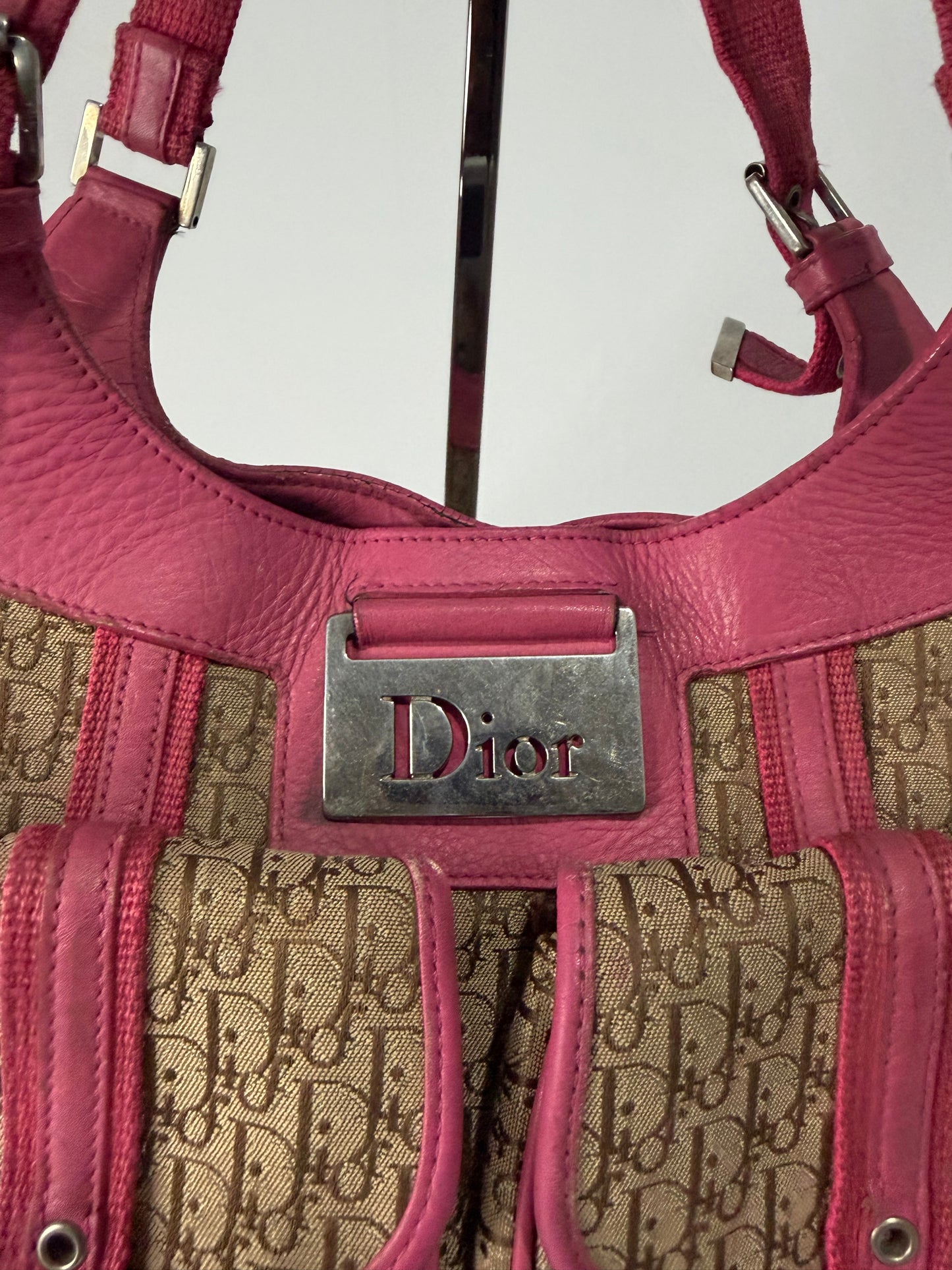 Dior Beige/Pink Oblique Canvas and Leather Street Chic Tote
