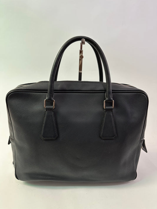 PRADA Leather Travel Briefcase Navy