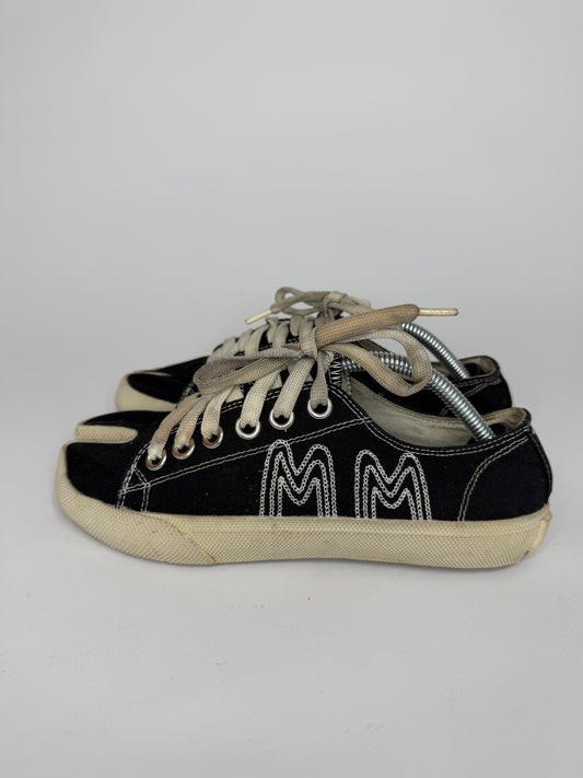 Maison Margiela Black Canvas Embroidery Tabi Sneakers Size 37 EU/ 7 US