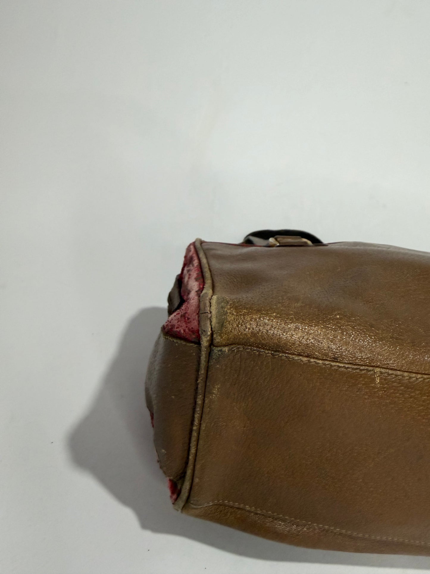 Vintage Gucci Brown Leather & Pink Textile Shoulder Bag