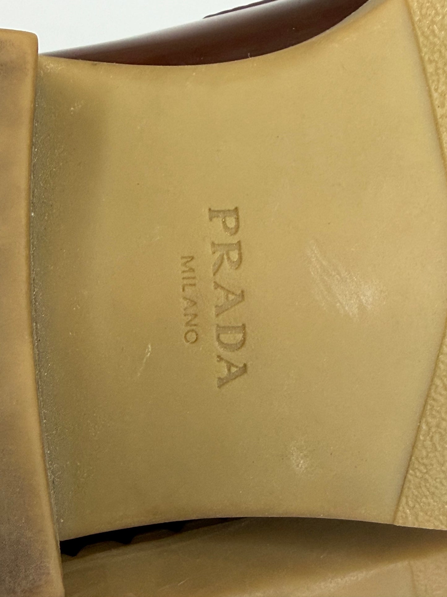 PRADA Vernice Metal Triangle Logo 50mm Loafers Size 37 EU/7 US/ 4 UK