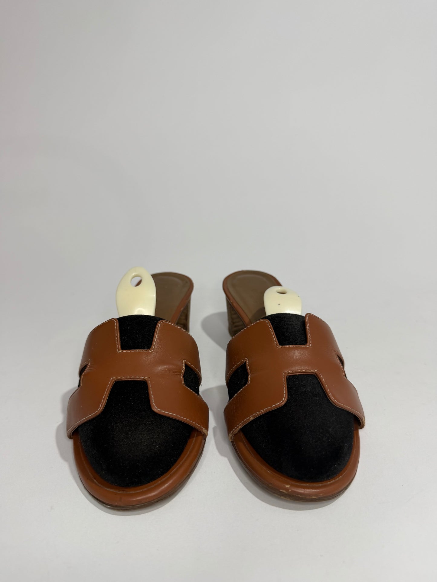 Hermes Brown Leather Oasis Slide Sandals Size 37 EU/ 7 US/ 4 UK