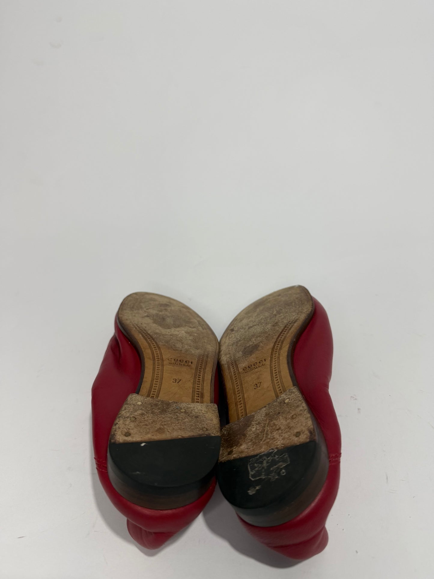 Gucci Red Leather Foldable Horsebit Loafers Size 37/ 7 US/ 4 UK