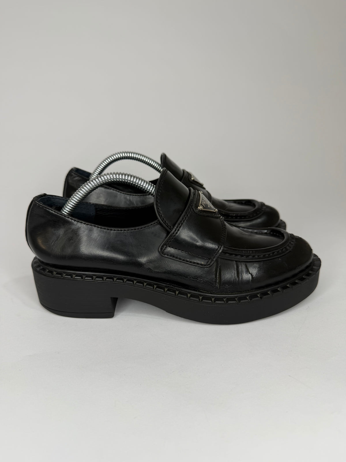 PRADA Vernice Metal Triangle Logo 50mm Loafers Size 36 EU/6 US/ 3UK