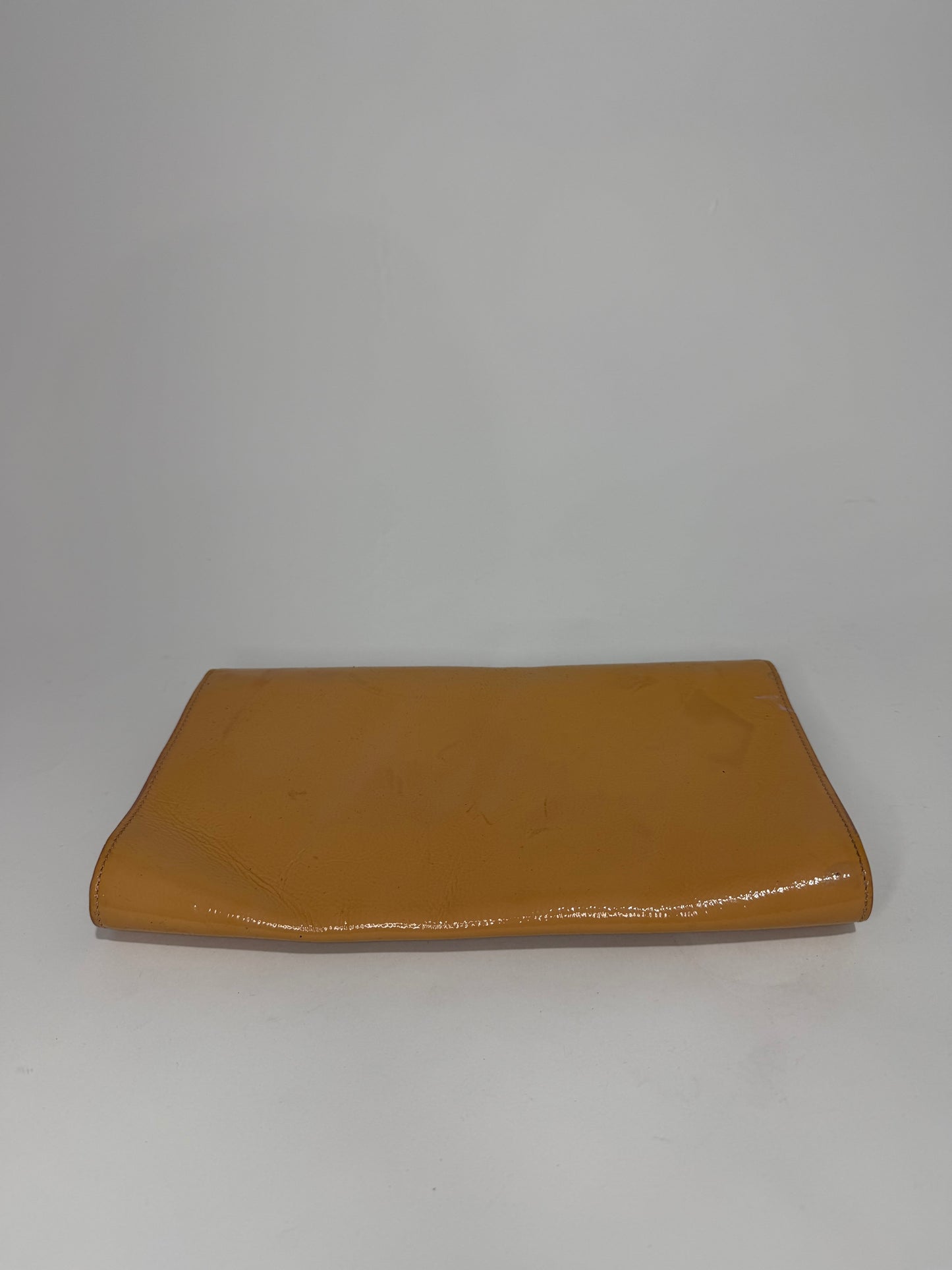 YVES SAINT LAURENT Beige Patent Leather Belle De Jour Large Clutch Bag