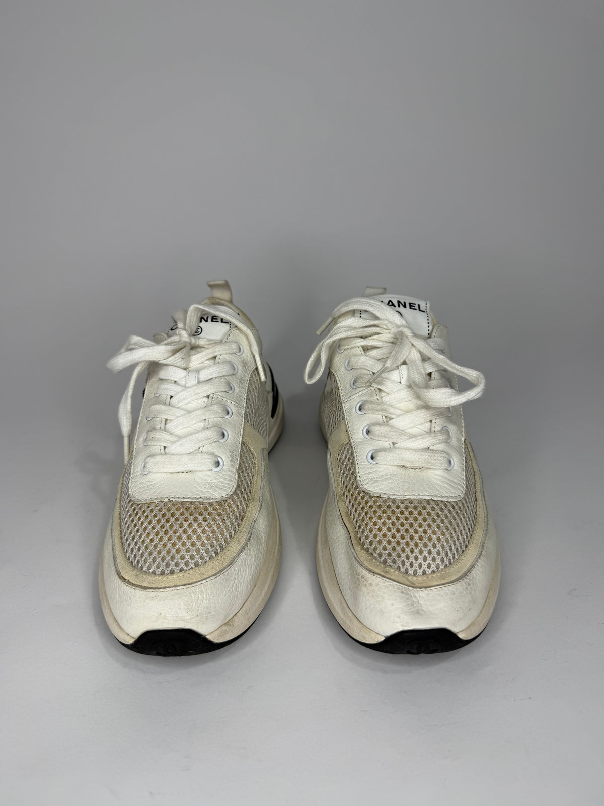 Chanel White Leather and Mesh CC Low Top Sneakers Size 38 EU/ 8 US/ 5 UK