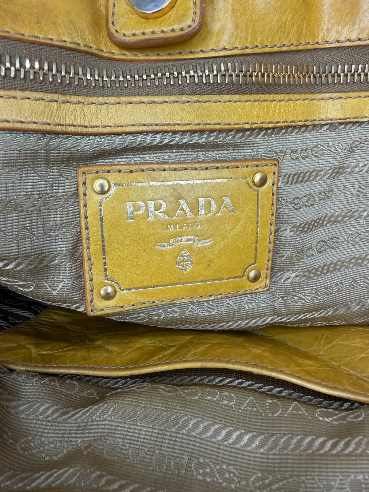 Prada Yellow Leather Top Handle Bag
