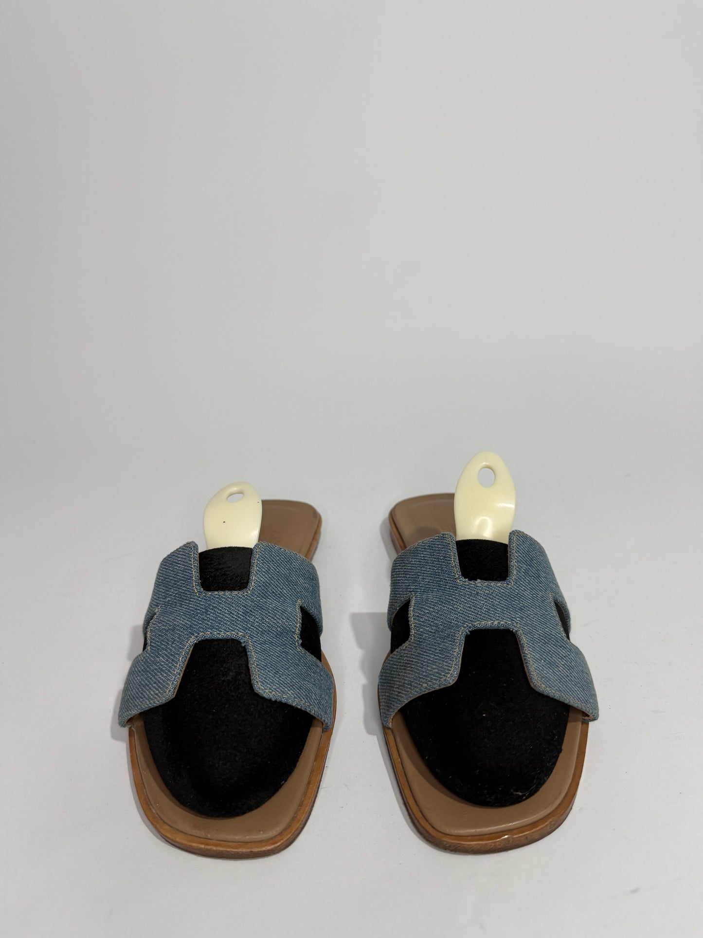 Hermès Oran Denim H Slide Sandals Blue Canvas Leather Flat Slides Size 36 EU/ 6 US/ 3 UK