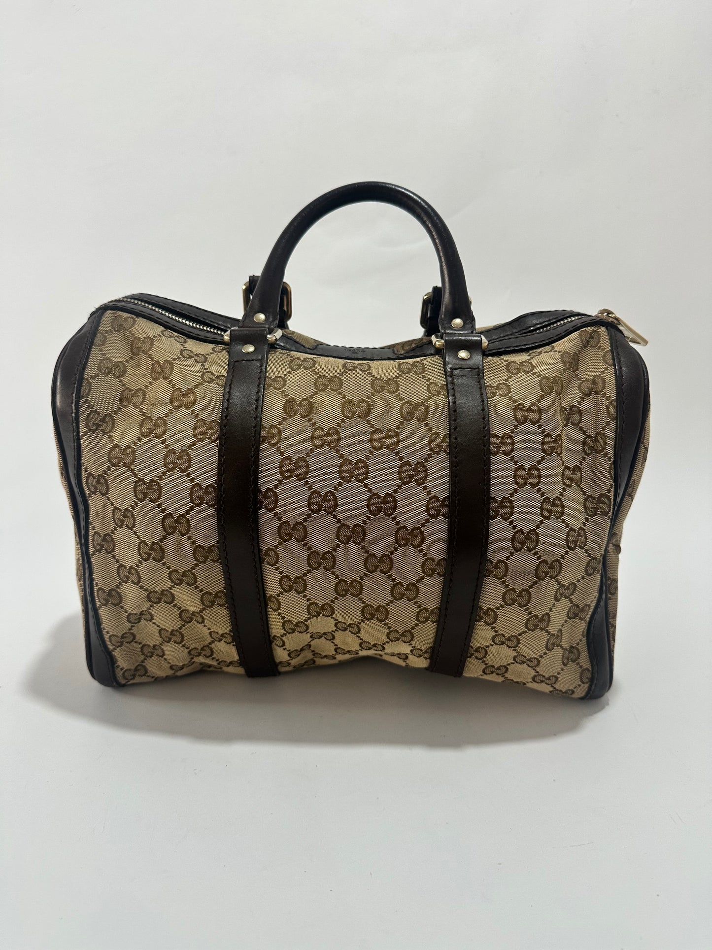 Gucci Beige/Brown Canvas Web Original GG Boston Bag