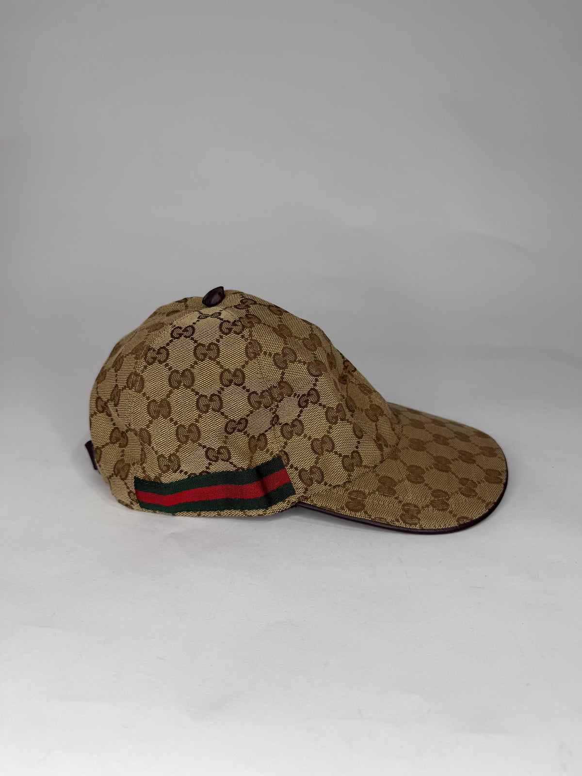 Gucci Beige Logo Monogram Web Stripe Detail Canvas Baseball Cap XL