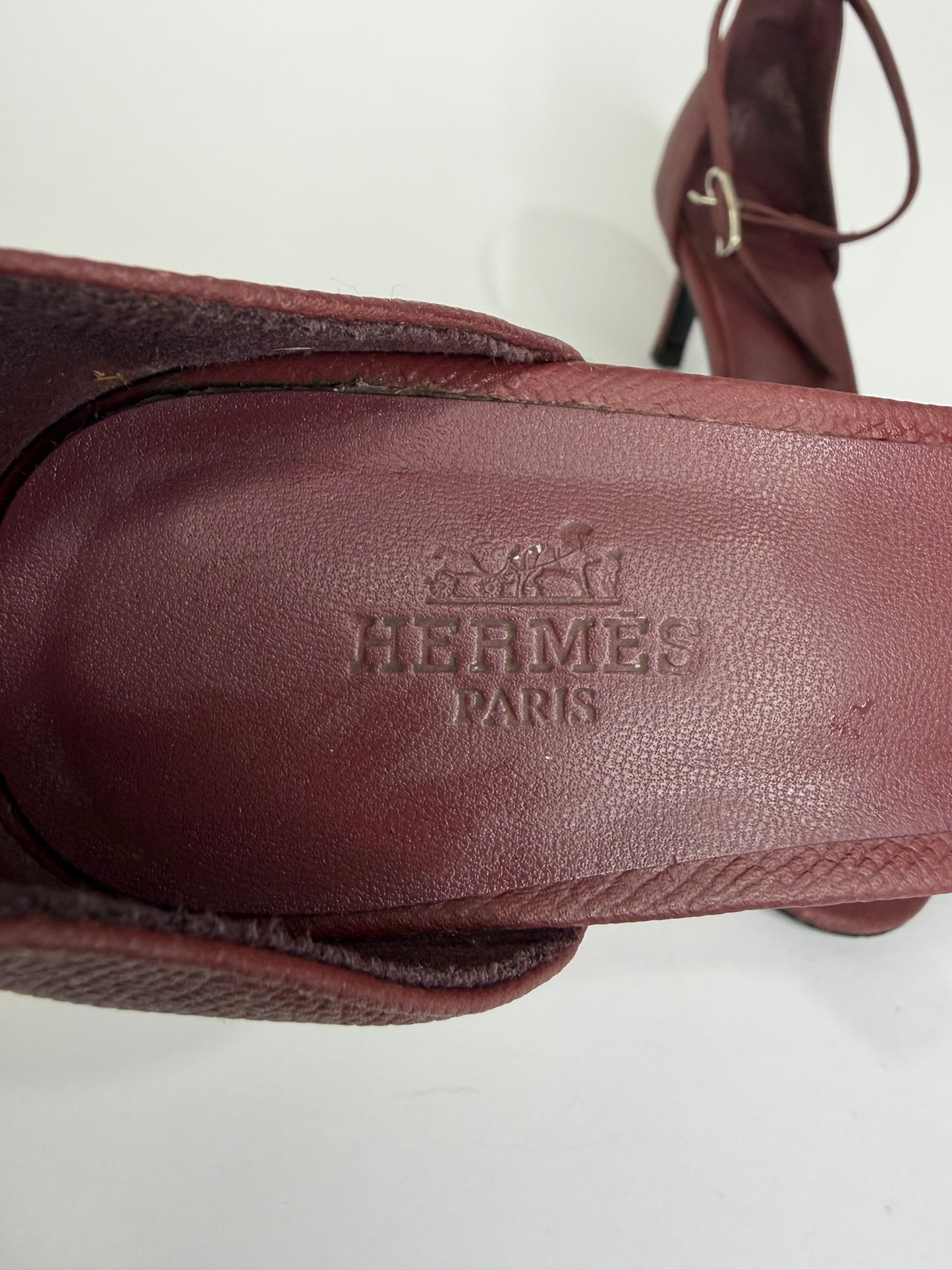 Hermes Burgundy Leather Night Ankle-Strap Sandals Size 39 EU/ 9 US/ 6 UK