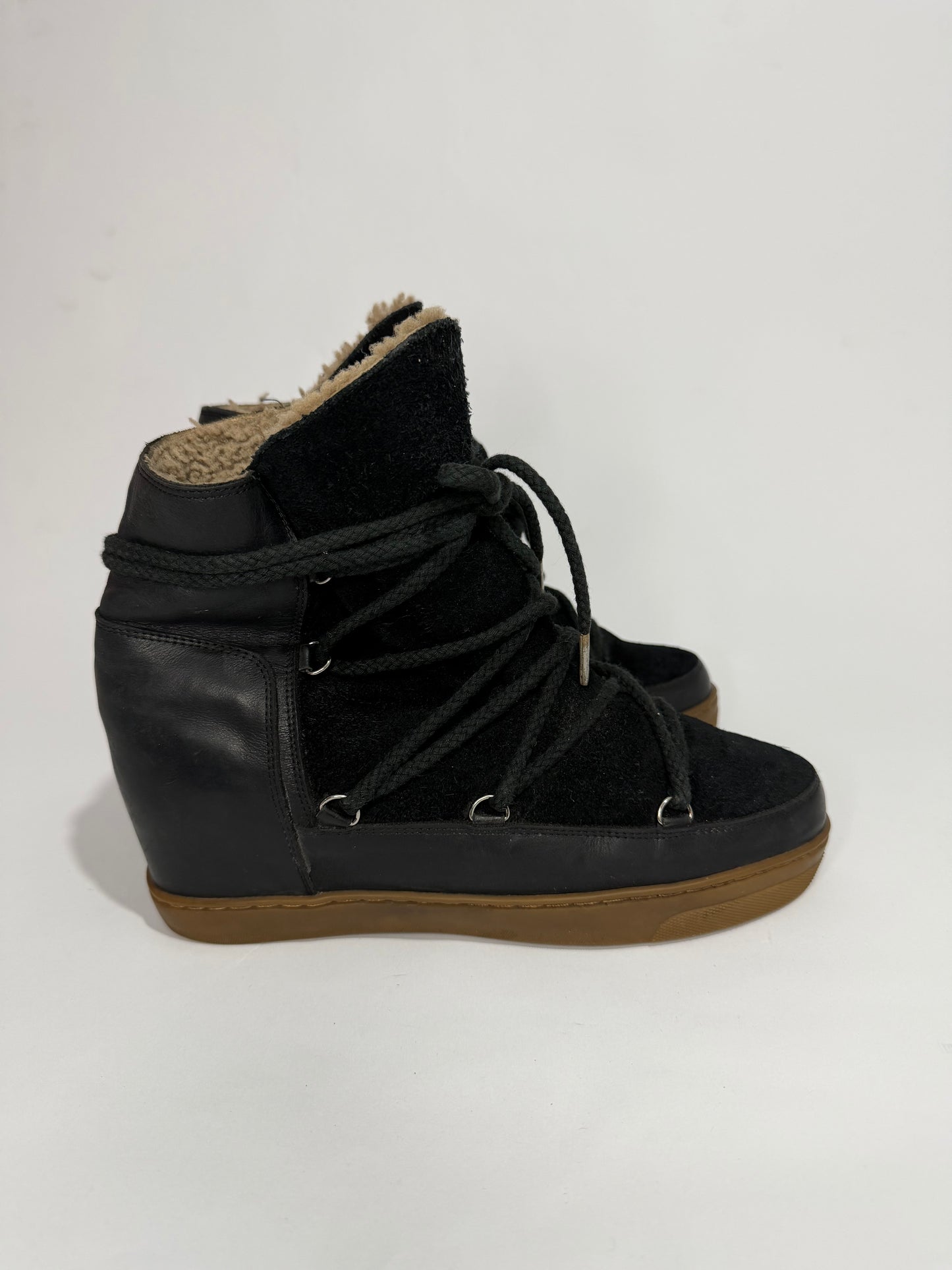 Isabel Marant Black Suede and Leather Nowels Wedge Sneakers Size 40 EU/ 10 US/ 7 UK